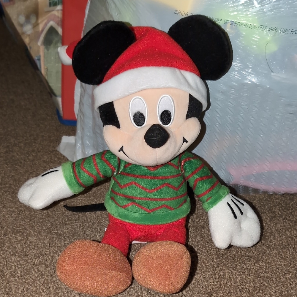 Disney Festive Mickey Mouse Plush in Red and Green